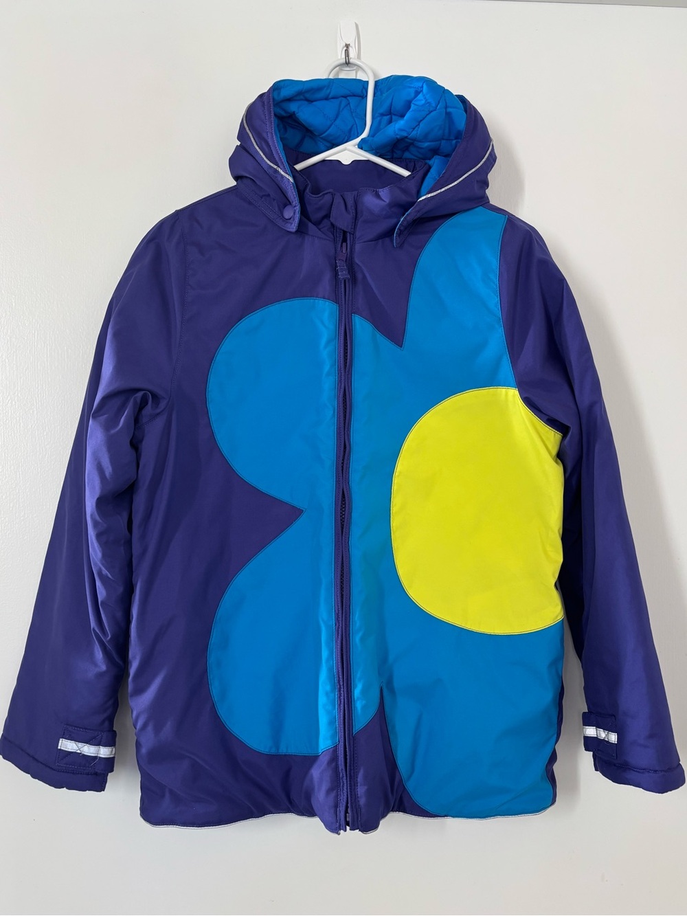 Hanna Andersson Purple Snow Jacket Hood Zip-Up Blue Flower Girl Size 12/150 cm